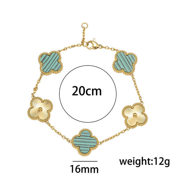 Wholesale Women's Light Luxury Style Titanium Steel Electroplated Four Leaf Clover Laser Bracelet