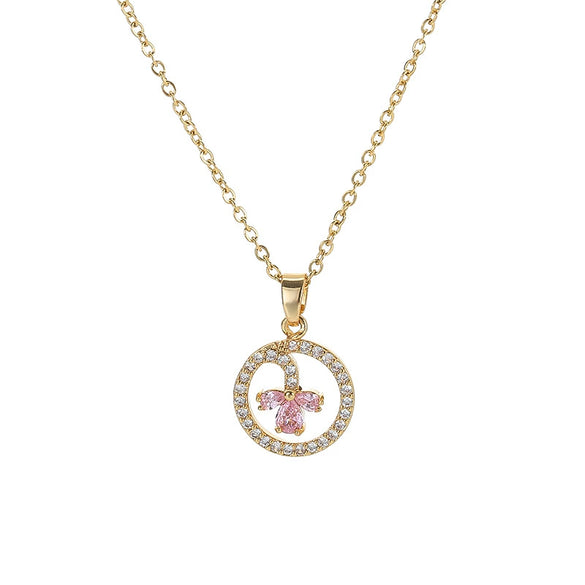 Wholesale Women's Light Luxury Style Titanium Steel Necklace With Flower Pattern Zircon Inlaid Pendant And Oshaped Chain