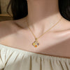 Wholesale Women's Light Luxury Style Titanium Steel Necklace With Zircon Inlaid Copper Flower Pendant And Oshaped Chain