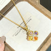 Wholesale Women's Light Luxury Style Titanium Steel Necklace With Zircon Inlaid Copper Flower Pendant And Oshaped Chain