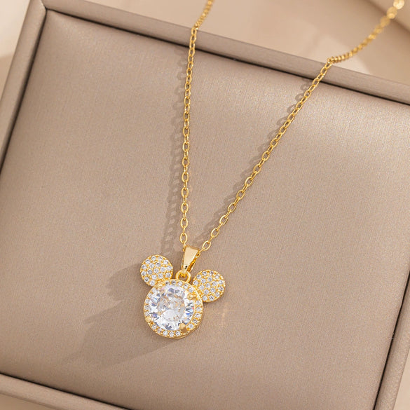 Wholesale Women's Light Luxury Style Titanium Steel Ochain Necklace With Diamond Treatment And Mickey Design