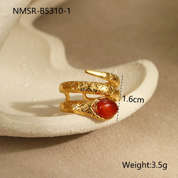 Wholesale Women's Light Luxury Style Titanium Steel Ring Inlaid With Zircon And Natural Stone Electroplated Geometric Design