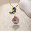 Wholesale Women's Light Luxury Sweet Style Copper Gold Plated Freshwater Baroque Pearl Necklace With Butterfly Flower Drop Shape Design