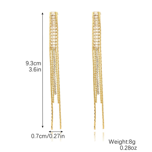 Wholesale Women's Light Luxury Tassel Earrings Copper Rhombus Ushape Drop Shape Geometric Electroplated