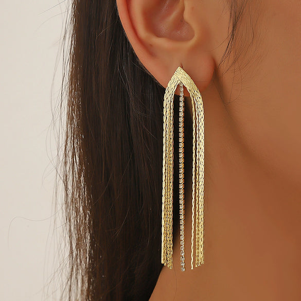 Wholesale Women's Light Luxury Tassel Earrings Copper Rhombus Ushape Drop Shape Geometric Electroplated