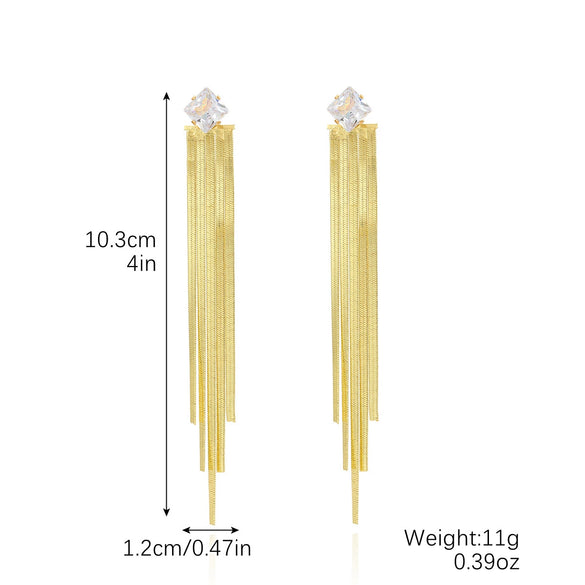 Wholesale Women's Light Luxury Tassel Earrings Copper Rhombus Ushape Drop Shape Geometric Electroplated