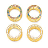 Wholesale Women's Light Luxury Texturized Stainless Steel Mixed Color Zircon Doublesided Circle Earrings Pvd Gold Plated Geometric Design