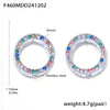 Wholesale Women's Light Luxury Texturized Stainless Steel Mixed Color Zircon Doublesided Circle Earrings Pvd Gold Plated Geometric Design