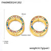 Wholesale Women's Light Luxury Texturized Stainless Steel Mixed Color Zircon Doublesided Circle Earrings Pvd Gold Plated Geometric Design