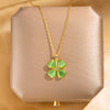 Wholesale Women's Light Luxury Titanium Steel And Copper Love Four Leaf Clover Cat's Eye Stone O Chain Necklace