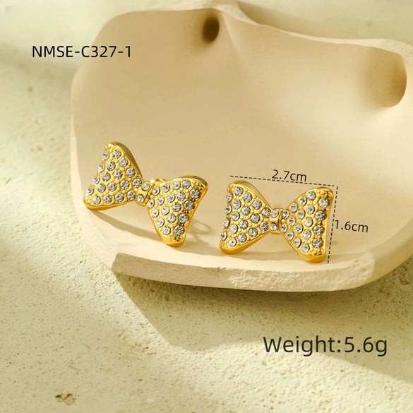 Wholesale Women's Light Luxury Titanium Steel And Stainless Steel Bow Tie Earrings Necklace Ring Set With Electroplating