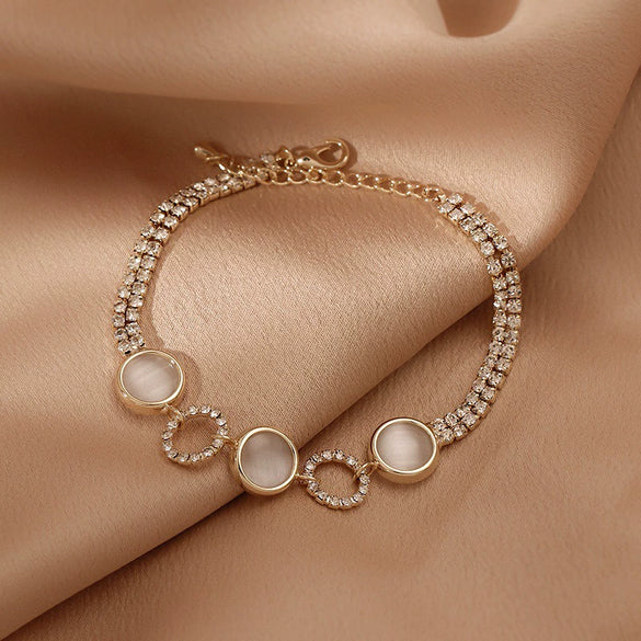 Wholesale Women's Light Luxury Titanium Steel Bracelet With Alloy Inlaid Artificial And Semiprecious Stones Microinlay Adjustable Pull And Letters Numbers Text Pattern
