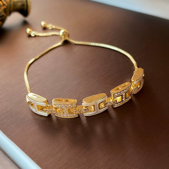 Wholesale Women's Light Luxury Titanium Steel Bracelet With Alloy Inlaid Artificial And Semiprecious Stones Microinlay Adjustable Pull And Letters Numbers Text Pattern