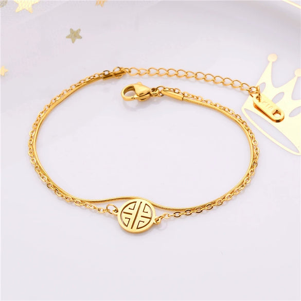 Wholesale Women's Light Luxury Titanium Steel Bracelet With Electroplating And Letters Numbers Text Design