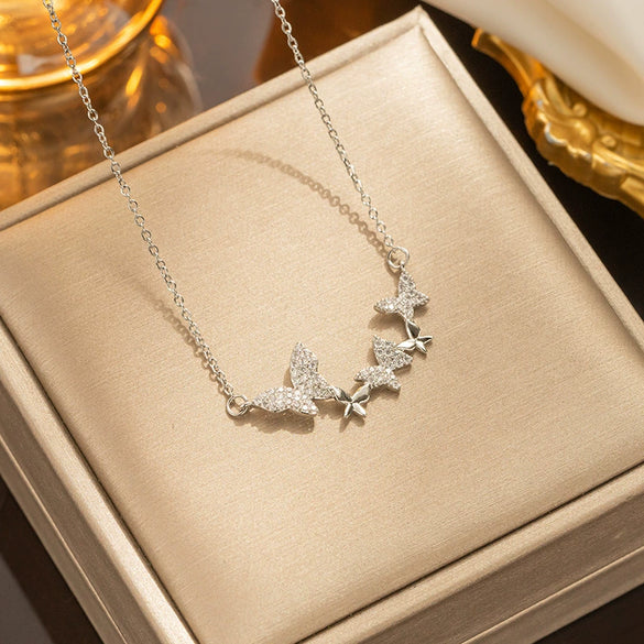 Wholesale Women's Light Luxury Titanium Steel Butterfly Pendant Necklace With Water Wave Chain And 319 Vacuum Electroplating In Furnace
