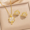 Wholesale Women's Light Luxury Titanium Steel Jewelry Set With Full Diamond Four Leaf Clover Earrings And Necklace Set With Diamonds
