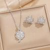 Wholesale Women's Light Luxury Titanium Steel Jewelry Set With Full Diamond Four Leaf Clover Earrings And Necklace Set With Diamonds