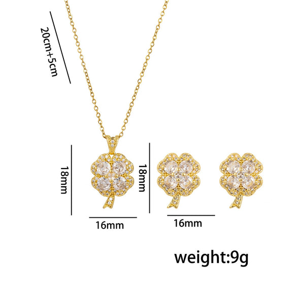 Wholesale Women's Light Luxury Titanium Steel Jewelry Set With Full Diamond Four Leaf Clover Earrings And Necklace Set With Diamonds