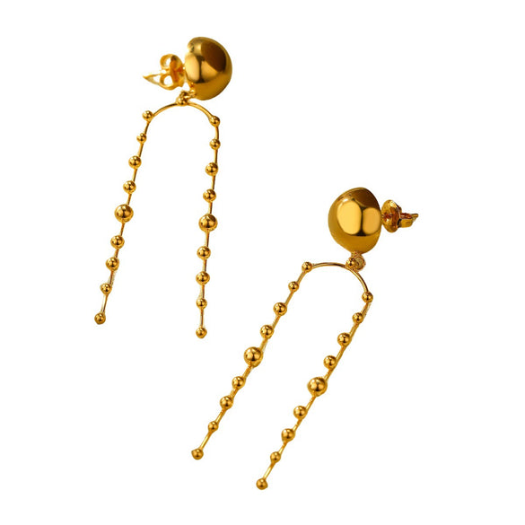Wholesale Women's Light Luxury Titanium Steel Round Bead Tassel Earrings With Electroplating