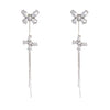 Wholesale Women's Light Luxury Ultraflash Long Copper Zircon Butterfly Tassel Earrings With Bow And Geometric Patterns And Animal Style