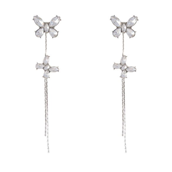 Wholesale Women's Light Luxury Ultraflash Long Copper Zircon Butterfly Tassel Earrings With Bow And Geometric Patterns And Animal Style