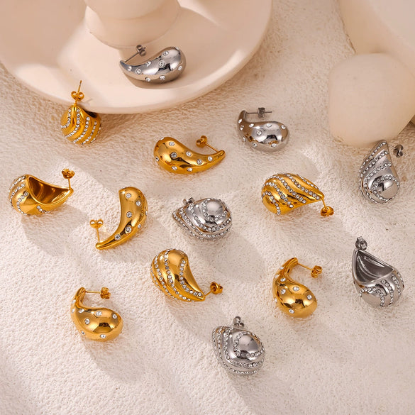 Wholesale Women's Light Luxury Vintage Earrings 316L Stainless Steel Goldplated Dropshaped Geometric Design