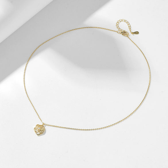 Wholesale Women's Light Luxury Vintage Hollow Rose Sterling Silver Necklace With Flower Pattern And Cross Chain
