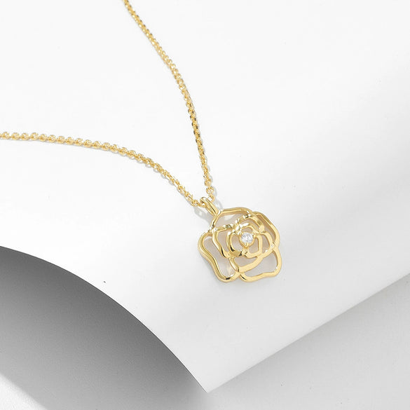 Wholesale Women's Light Luxury Vintage Hollow Rose Sterling Silver Necklace With Flower Pattern And Cross Chain