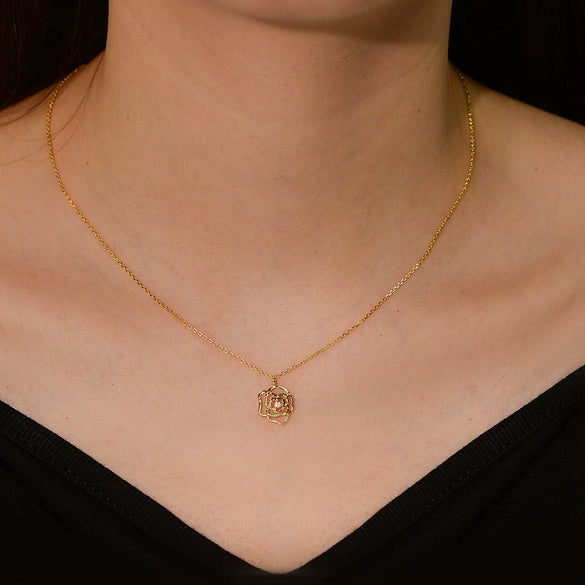 Wholesale Women's Light Luxury Vintage Hollow Rose Sterling Silver Necklace With Flower Pattern And Cross Chain
