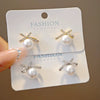 Wholesale Women's Light Luxury Zinc Alloy Rhinestone Bow Pearl Earrings With Electroplating