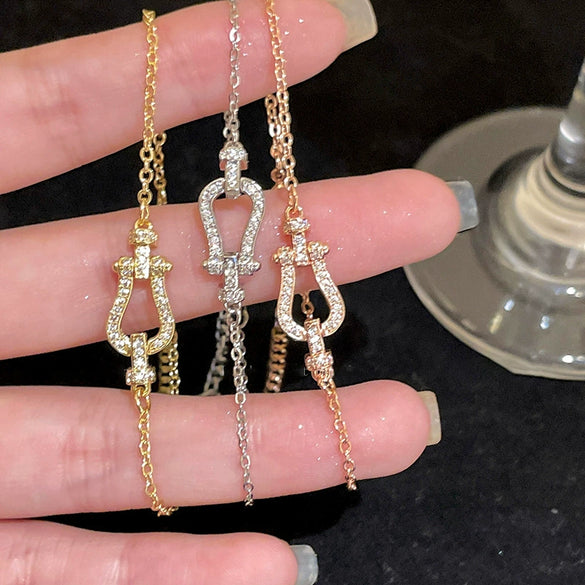 Wholesale Women's Light Luxury Zircon Inlaid Copper Horseshoe Buckle Geometric Bracelet Accessories