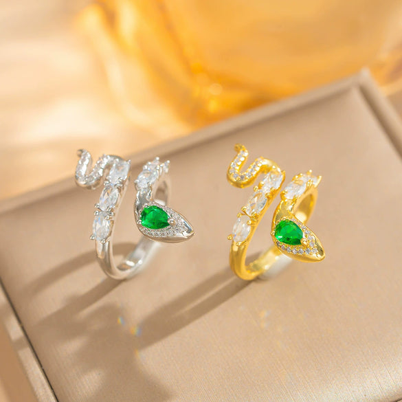 Wholesale Women's Light Luxury Zodiac Animal Snake Open Ring Gold Plated Copper Electroplated Jewelry