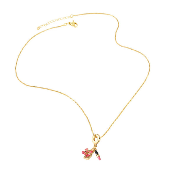 Wholesale Women's Lipstick Bag Pendant Necklace With Oil Drop Clavicle Chain Copper Gold Plated Geometric Design