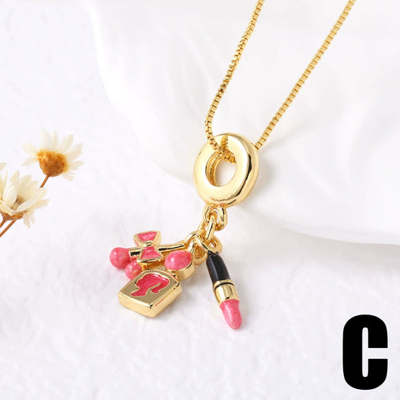 Wholesale Women's Lipstick Bag Pendant Necklace With Oil Drop Clavicle Chain Copper Gold Plated Geometric Design