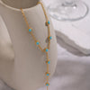Wholesale Women's Literary Geometric Real Gold Plated Stainless Steel Turquoise Finger Chain Bracelet Jewelry