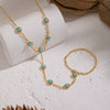 Wholesale Women's Literary Geometric Real Gold Plated Stainless Steel Turquoise Finger Chain Bracelet Jewelry