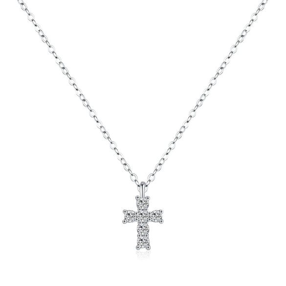 Wholesale Women's Literary Personality Cross Pendant Stacked Wind Full Diamond 925 Silver Necklace