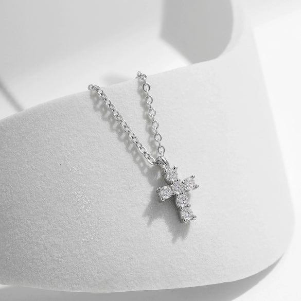 Wholesale Women's Literary Personality Cross Pendant Stacked Wind Full Diamond 925 Silver Necklace