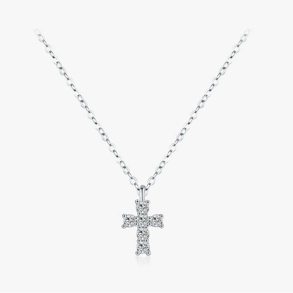 Wholesale Women's Literary Personality Cross Pendant Stacked Wind Full Diamond 925 Silver Necklace
