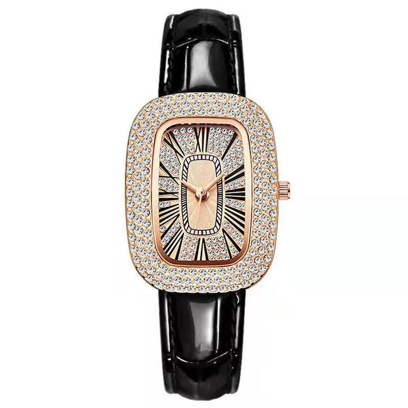 Wholesale Women's Little Green Oval Dial Leisure Watch With Rhinestone And Gypsophila Case In Alloy Buckle In Stainless Steel Mineral Reinforced Glass Mirror