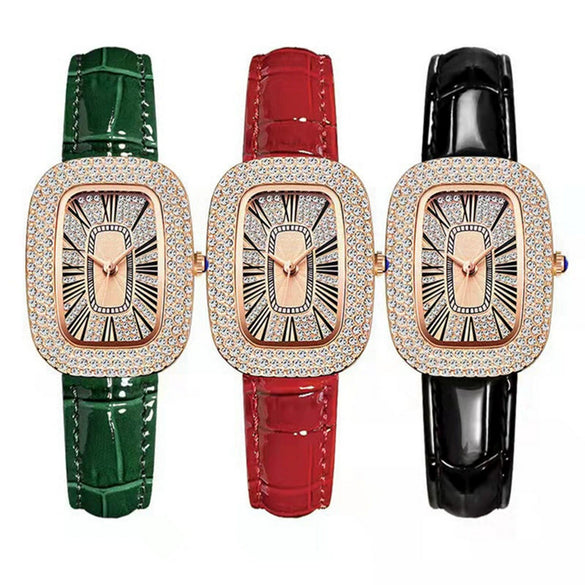 Wholesale Women's Little Green Oval Dial Leisure Watch With Rhinestone And Gypsophila Case In Alloy Buckle In Stainless Steel Mineral Reinforced Glass Mirror