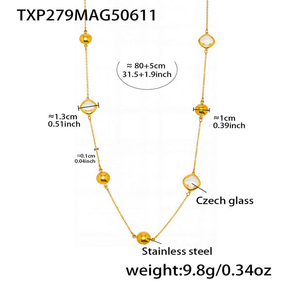 Wholesale Women's Long Necklace Czech Glass 316L Stainless Steel 316L Stainless Steel Geometric Electroplated Light Luxury Jewelry Accessories