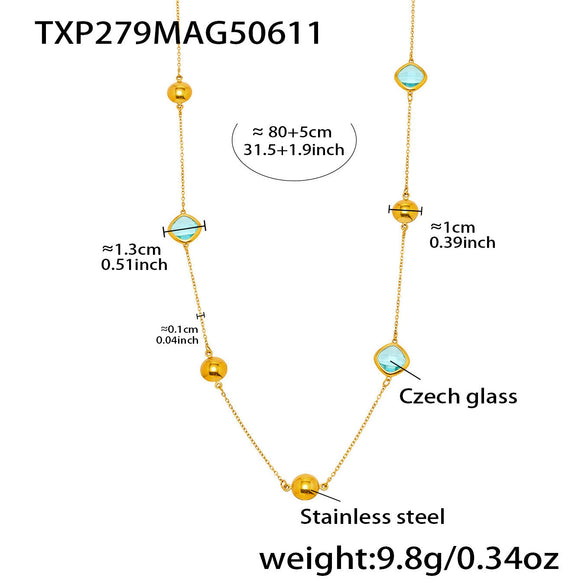 Wholesale Women's Long Necklace Czech Glass 316L Stainless Steel 316L Stainless Steel Geometric Electroplated Light Luxury Jewelry Accessories