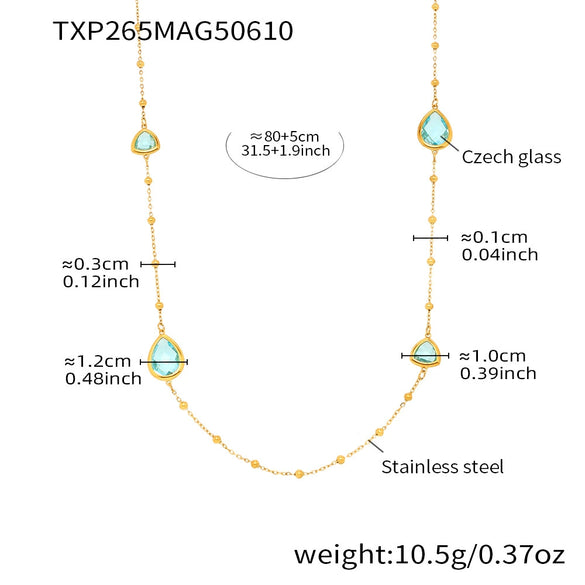 Wholesale Women's Long Necklace With Water Drop Triangle Shape Small Steel Beads And Czech Imported Glass Stainless Steel Double Layer Stacked Geometric Pattern Electroplated