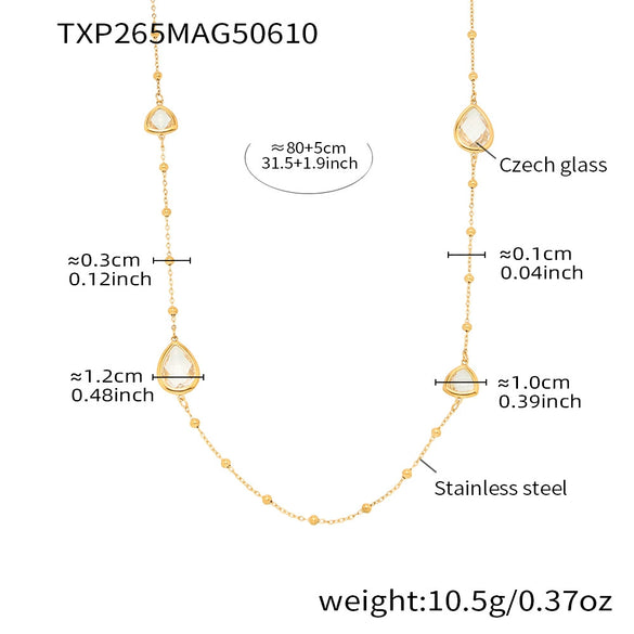 Wholesale Women's Long Necklace With Water Drop Triangle Shape Small Steel Beads And Czech Imported Glass Stainless Steel Double Layer Stacked Geometric Pattern Electroplated