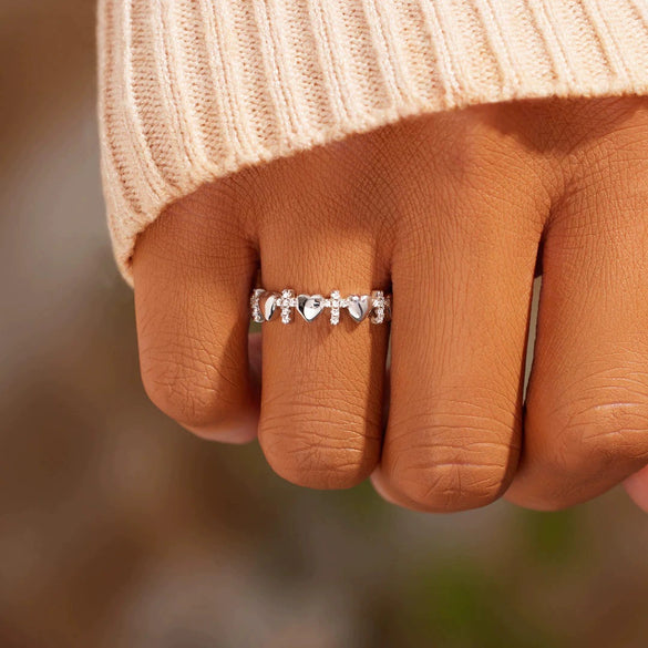 Wholesale Women's Love Cross Ring 925 Sterling Silver Zircon Geometric Electroplated