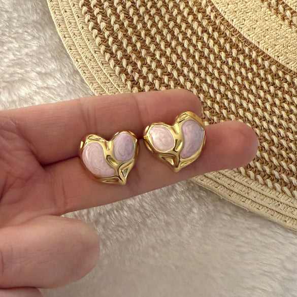 Wholesale Women's Love Earrings Stainless Steel Heart Shaped With Oil Dripping Treatment