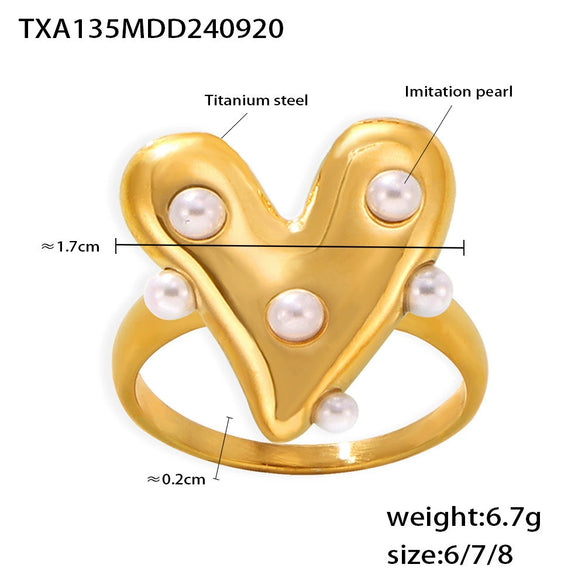 Wholesale Women's Love Imitation Pearl Jewelry Set 316L Stainless Steel Electroplated Heart Pattern Necklace Earrings Ring Bracelet