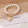 Wholesale Women's Love Letter Vintage Pearl Necklace Alloy Heart Pendant With Ball Chain Electroplated