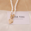 Wholesale Women's Love Letter Vintage Pearl Necklace Alloy Heart Pendant With Ball Chain Electroplated